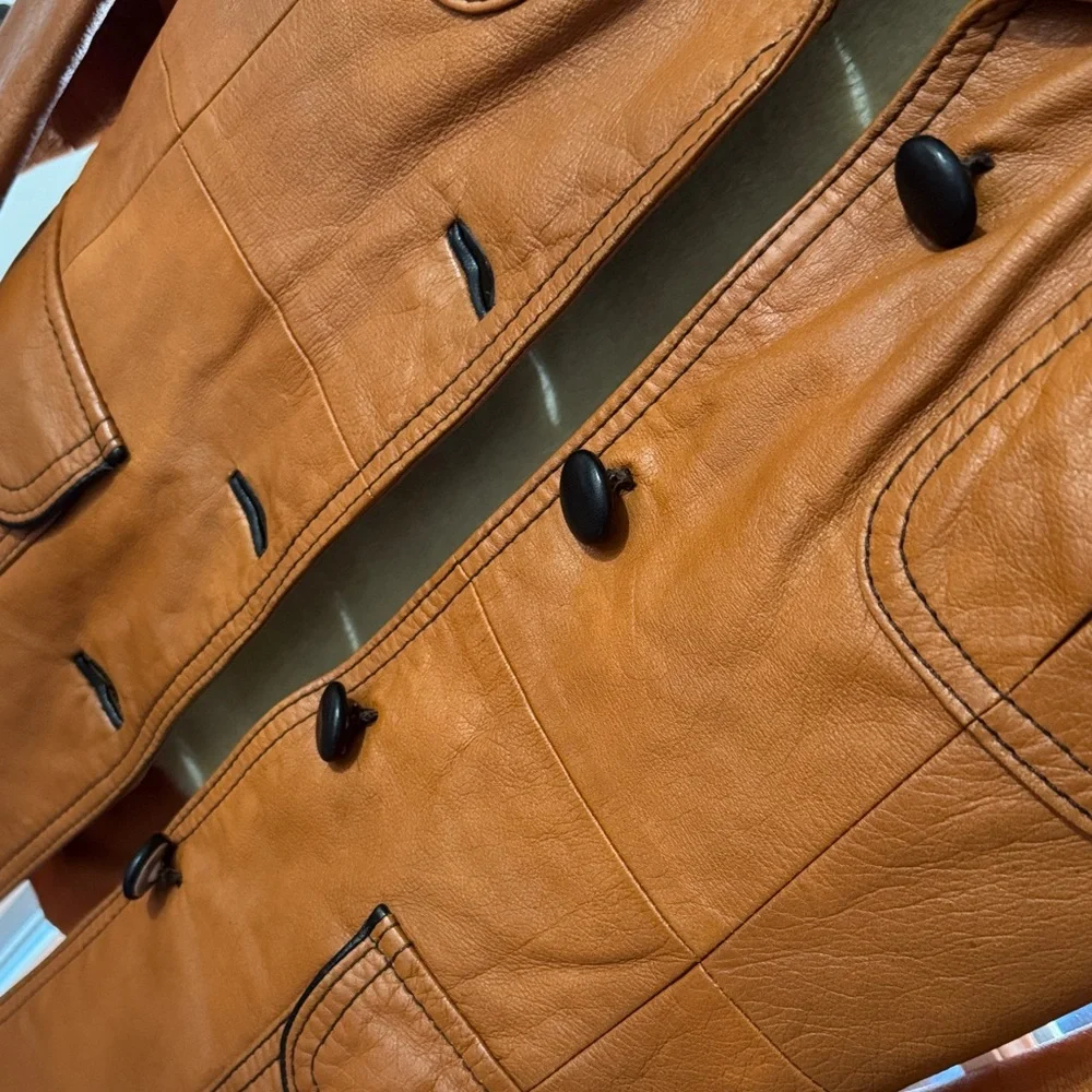 Vintage Brown Womens Leather Jacket with Belt & Removable Faux Fur Vest Small - Picture 8 of 16